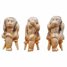 OX BONE CARVED THREE NO MONKEYS ON CHAIR